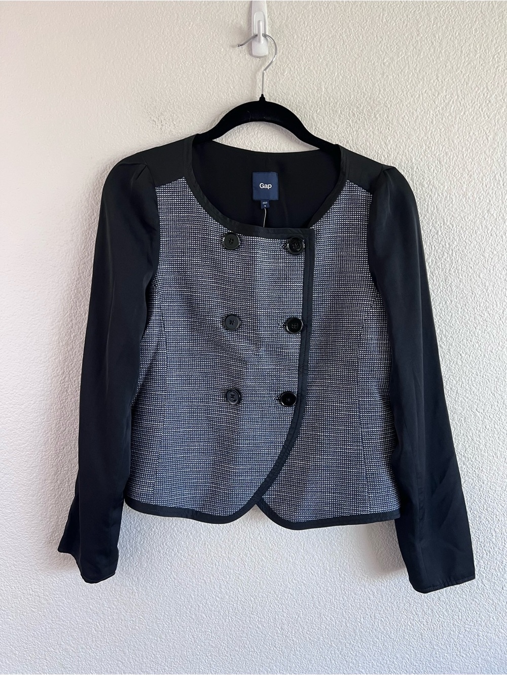 NWT Gap Double Breasted Tweed Mixed Media Blazer Black Small